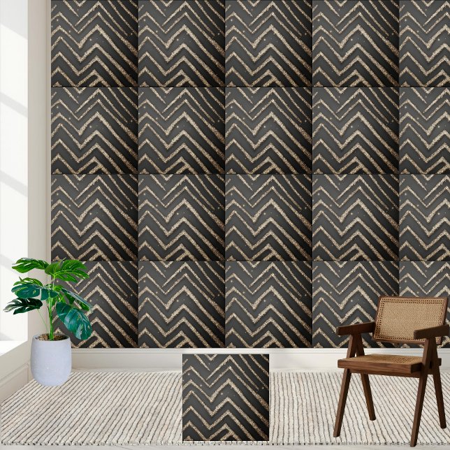 Glitter Black Guld Silver Snyggt Kakelplatta (Sparkling Glitter Black Gold Silver Stylish Ceramic Tile)