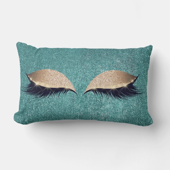 Glitter Black Makeup Öga Lash Teal Guld Öga Lumbarkudde (Framsida)