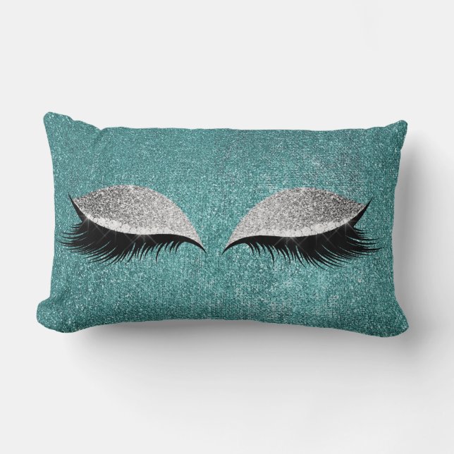 Glitter Black Makeup Öga Lash Teal Silver Öga Lumbarkudde (Framsida)