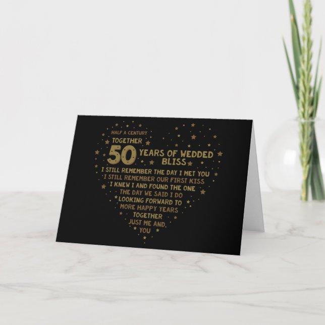 Glitter Black och Guld 50 år Kort (Framsida)