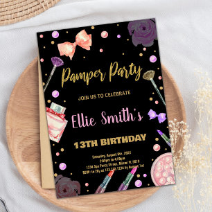 Glitter Black Pamper Party-födelsedagsinbjudan Inbjudningar