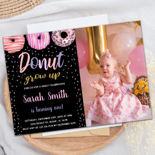 Glitter Black Rosa Light Photo Donut Birthday Inbjudningar