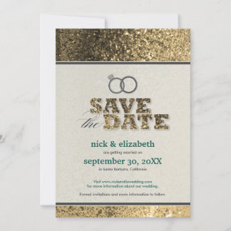 Glitter Bling Spara datum-kort (guld) Inbjudningar