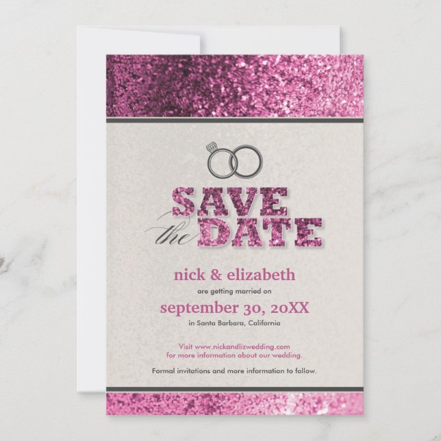 Glitter Bling Spara datum-kort (rosa) Datumet (Framsida)