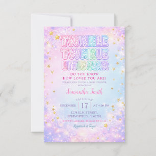 Glitter Blinkar Blinkar Lilla Stjärna Babyfirande Inbjudningar