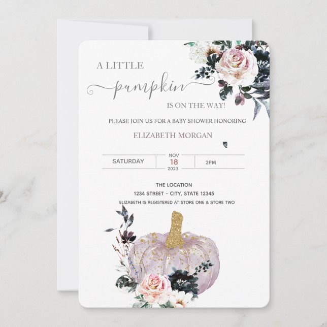 Glitter Blommigt Pumpkin Dots Baby Shower Inbjudningar (Framsida)