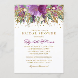 Glitter Blommigt Sparkling Amethyst Möhippa Inbjudningar