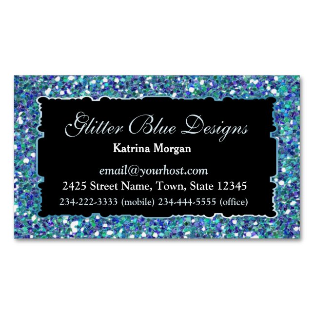 Glitter Blue Elegance Magnetic Affärskort Visitkortmagnet (Framsida)