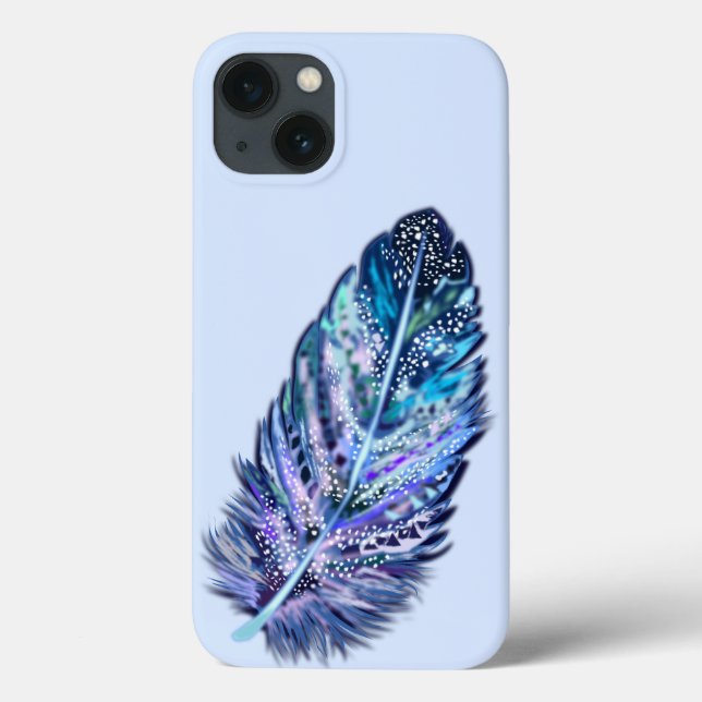 Glitter Blue Feather iphone case (Baksida)