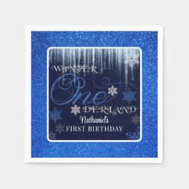 Glitter Blue First Birthday Winter ONEderland Pappersservett