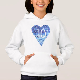 Glitter Blue Heart 10:e födelsedagsflickan T Shirt