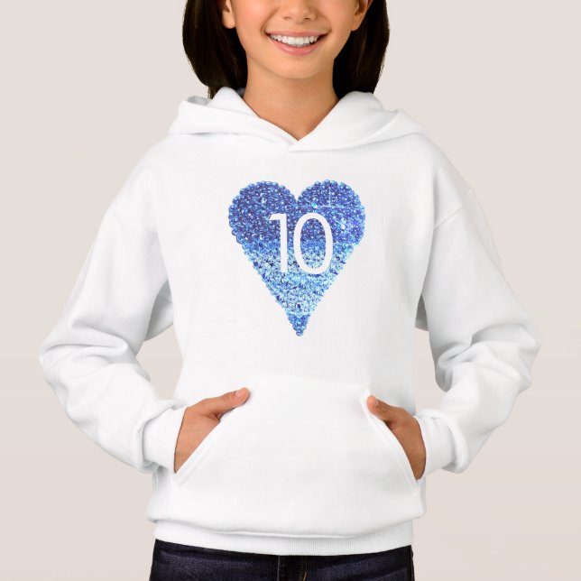 Glitter Blue Heart 10:e födelsedagsflickan T Shirt (Framsida)