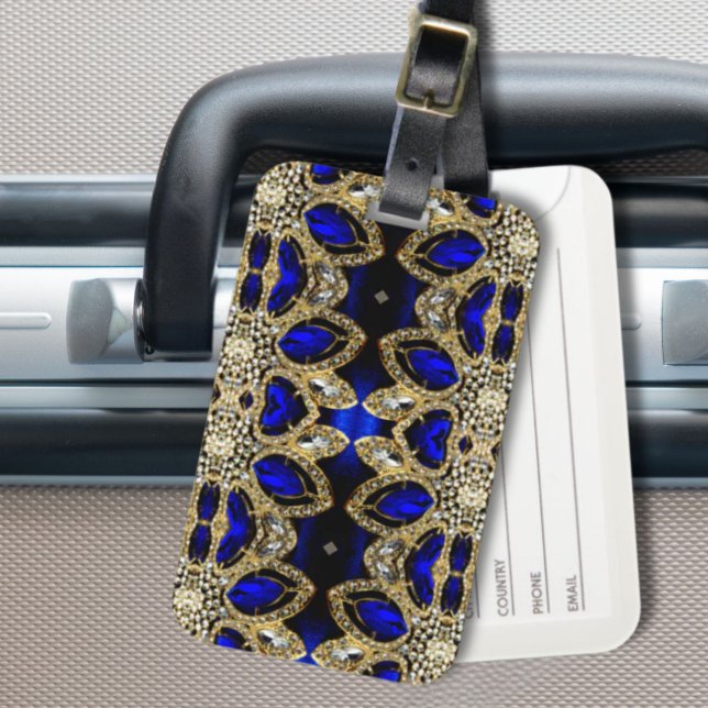 glitter Blue och guld diamant rhinestone Bagagebricka (fashion stylish girly turquoise navy Blue gold Luggage Tag)