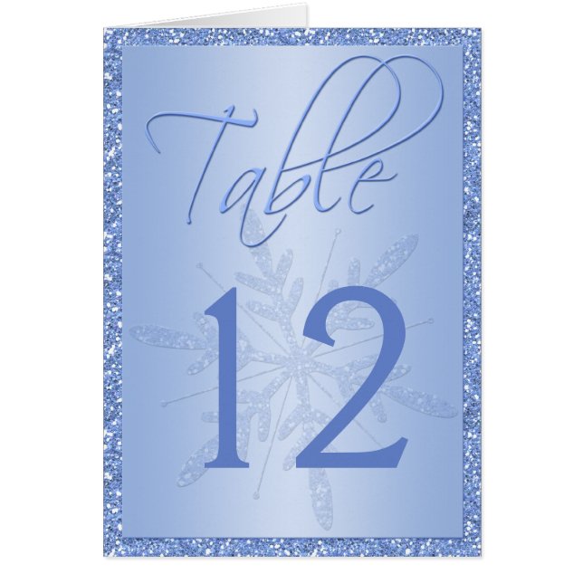 Glitter Blue Snowflake Bordsnummer Card Hälsningskort (Framsidan)