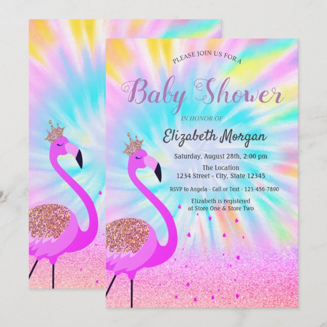 Glitter Bokeh, Flamingo, Ombre Tiedye Inbjudningar (Fram/baksida)