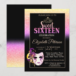 Glitter Bokeh, Tiara, Maskerad Sweet 16-fest Inbjudningar