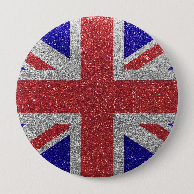 Glitter British Flagga London UK Mode Bling Knapp (Framsida)
