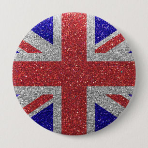 Glitter British Flagga London UK Mode Bling Knapp