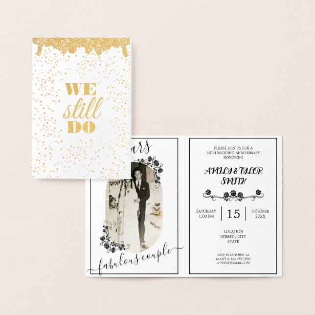 Glitter Bröllop-årsdagen Bild Guld 50:e årsdagen Folierat Kort (Display)