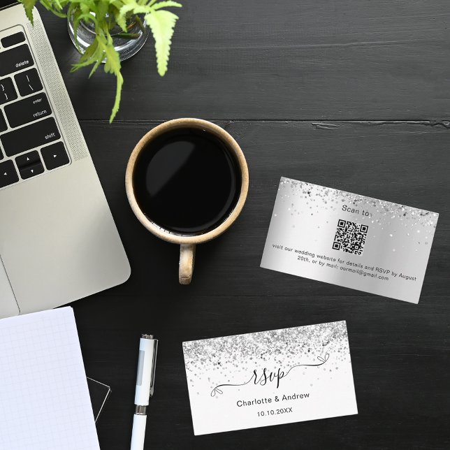 Glitter bröllop-OSA QR-kod för silver Tilläggskort (Skapare uppladdad)