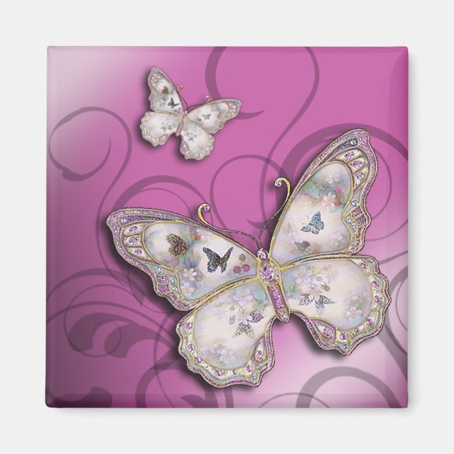 "Glitter Butterflies" (lilac) av Cheryl Daniels Magnet (Framsidan)