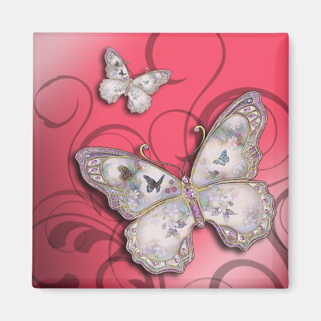 "Glitter Butterflies" (rosa) av Cheryl Daniels Magnet (Framsidan)