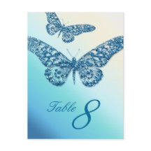 Glitter Butterfly Bordsnummer Postcard Blue
