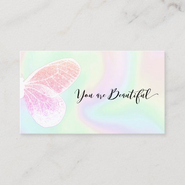 Glitter Butterfly Holografisk Salon Möte Tidsbeställning Kort (Framsida)