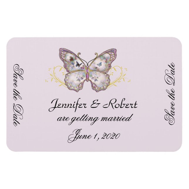 Glitter Butterfly Lavender Bröllop spara datum Magnet (Horisontell)