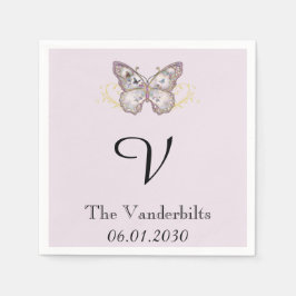 Glitter Butterfly Lavender Monogram Bröllop Napkin Pappersservett