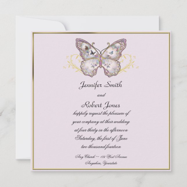 Glitter Butterfly på inbjudan till Lavender Weddin (Framsida)