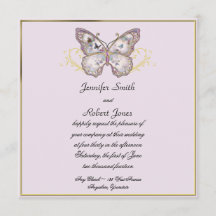 Glitter Butterfly på inbjudan till Lavender Weddin
