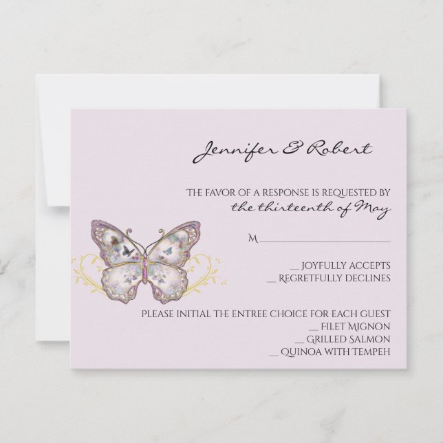 Glitter Butterfly på Lavender Responcard OSA Kort (Framsida)