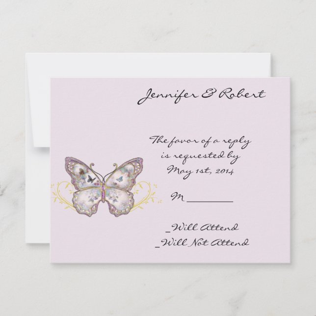 Glitter Butterfly på Lavender Responcard OSA Kort (Framsida)