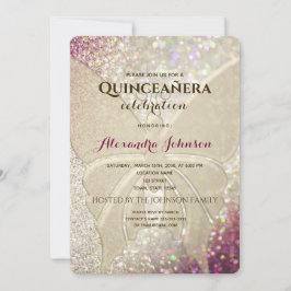 Glitter Butterfly Quinceañera Inbjudningar