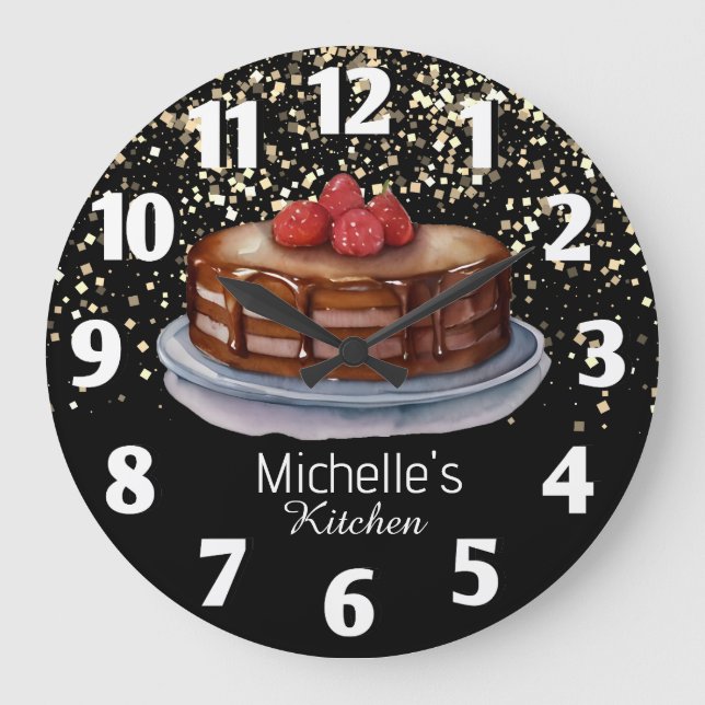 Glitter Cake Baker Pastry Chef personaliserad Stor Klocka (Framsida)