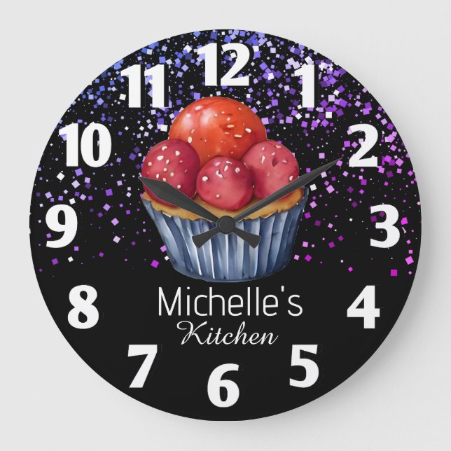 Glitter Cake Baker Pastry Chef personaliserad Stor Klocka (Framsida)