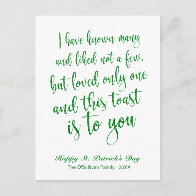 Glitter Calligraphy Irish Toast St. Patrick's Day Vykort (Framsida)