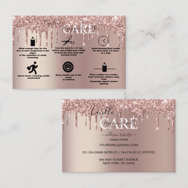 Glitter Candle Care med Guld vid ro Visitkort (Fram/baksida)
