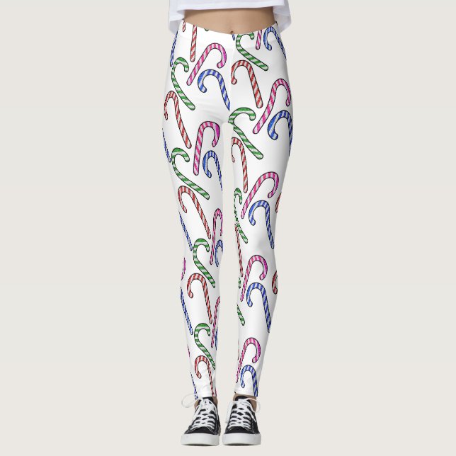 Glitter Candy cane Mönster Leggings (Framsida)