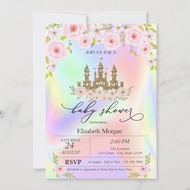 Glitter Castle Ro Holography Baby Shower Inbjudningar (Framsida)