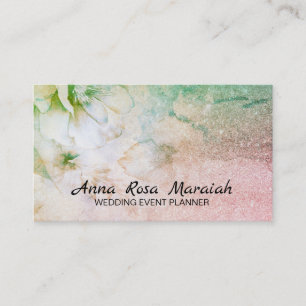 *~* Glitter Celestial Blommigt Turquise Watercolor Visitkort