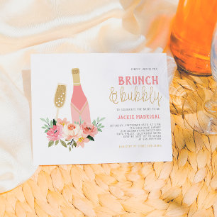 Glitter Champagne Brunch & Bubly Möhippa Inbjudan Vykort