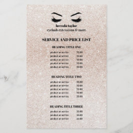 Glitter champagne rosa EYELASH SALON SERVICE LIST Flygblad
