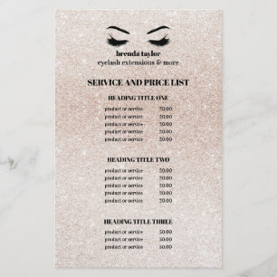 Glitter champagne rosa EYELASH SALON SERVICE LIST Flygblad