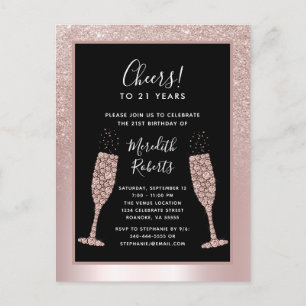Glitter Champagne Toast 21:a födelsedag Party Inbjudan Vykort