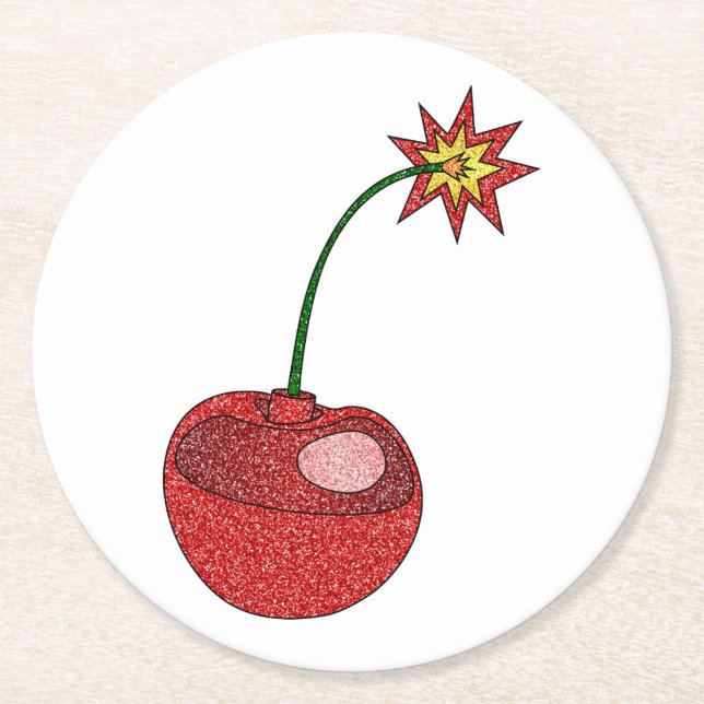 Glitter Cherry Bomb Underlägg Papper Rund (Framsidan)