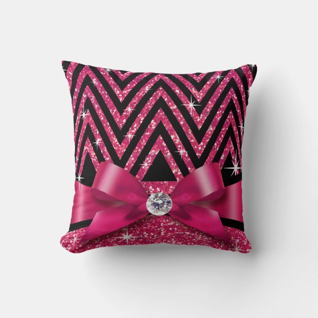 Glitter Chevron Bling Diamond Bow| fuchsia Kudde (Framsida)