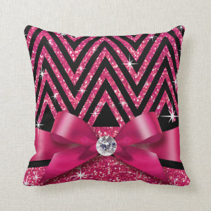 Glitter Chevron Bling Diamond Bow  fuchsia Kudde