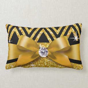 Glitter Chevron Bling Diamond Bow guld Lumbarkudde